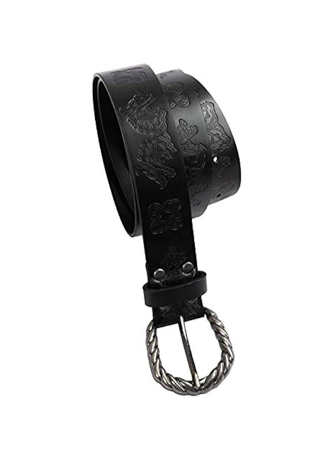 Viking Fenrir Embossed Faux Leather Buckle Belt, Medieval Knight Belt