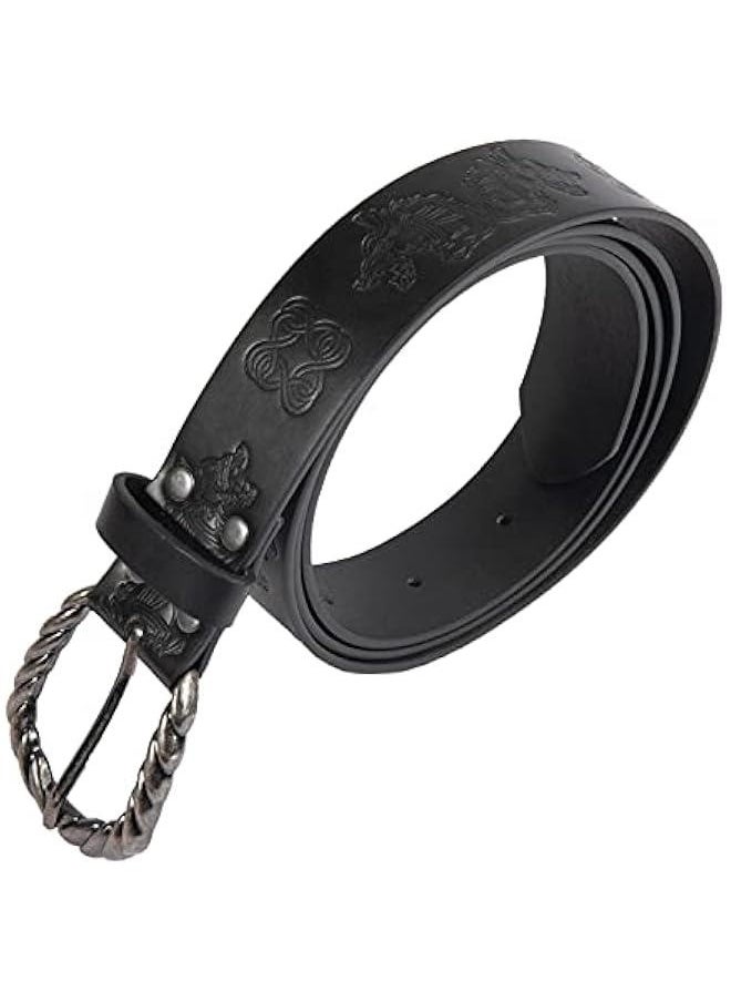 Viking Fenrir Embossed Faux Leather Buckle Belt, Medieval Knight Belt