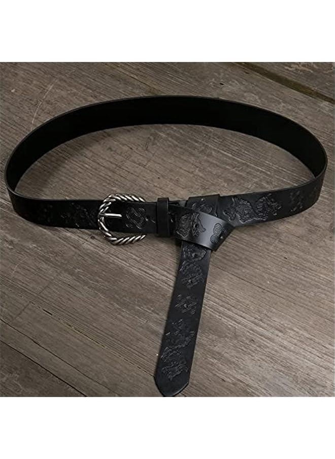 Viking Fenrir Embossed Faux Leather Buckle Belt, Medieval Knight Belt