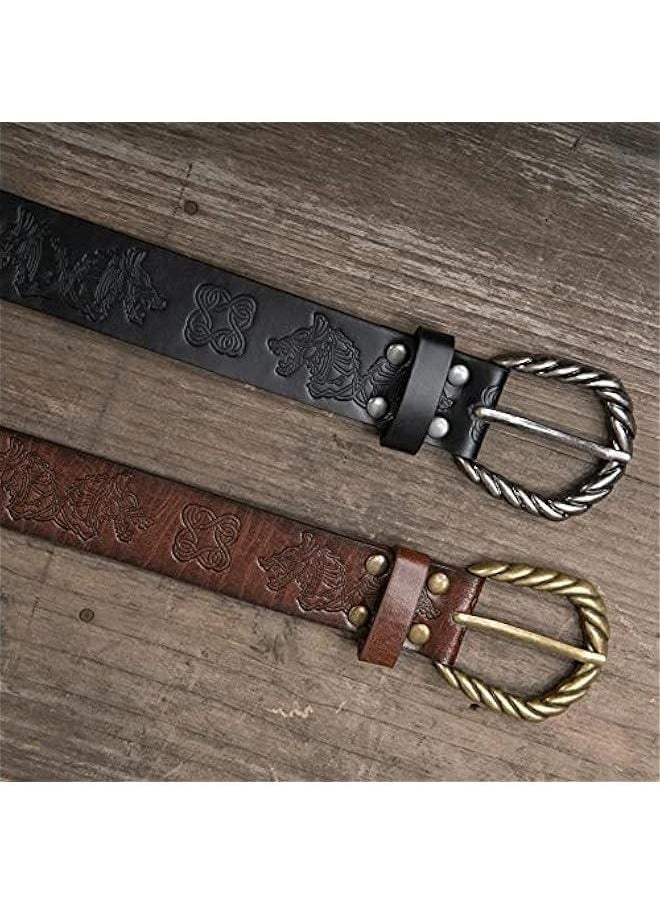 Viking Fenrir Embossed Faux Leather Buckle Belt, Medieval Knight Belt