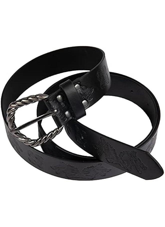 Viking Fenrir Embossed Faux Leather Buckle Belt, Medieval Knight Belt