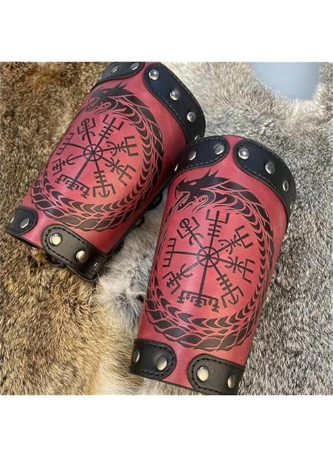 Embossed Viking Symble Faux Leather Arm Armor, Viking Gauntlet Bracers, Knight Arm Guards for LARP Ren Faire