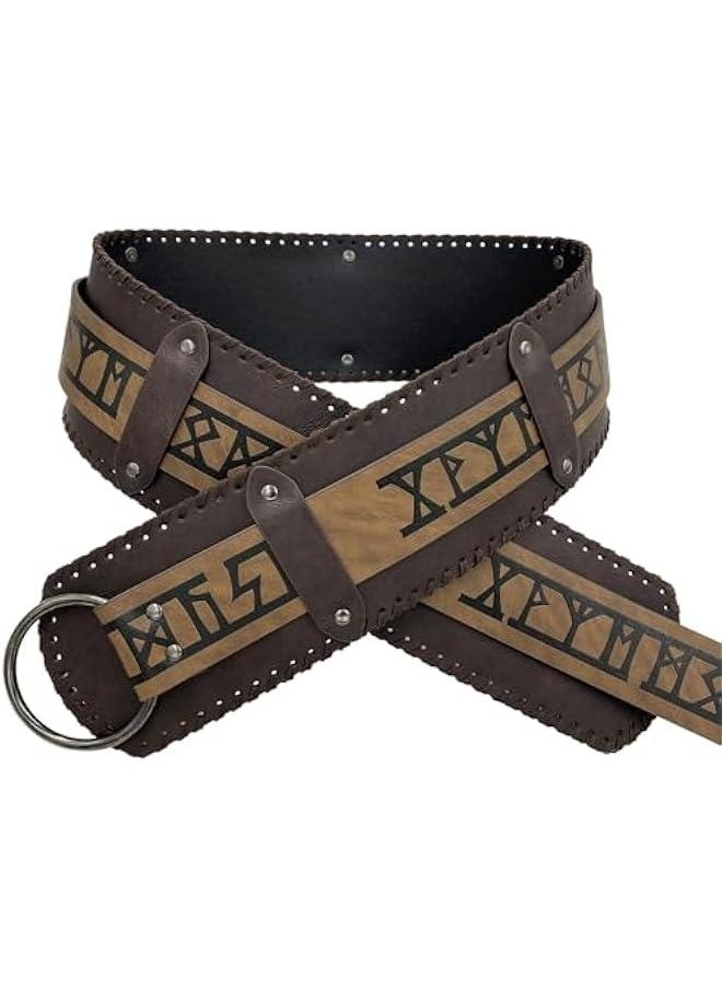 Viking Embossed Wide Belt, Retro Medieval Faux Leather Mercenary Knight Belt, for LARP Ren Faire