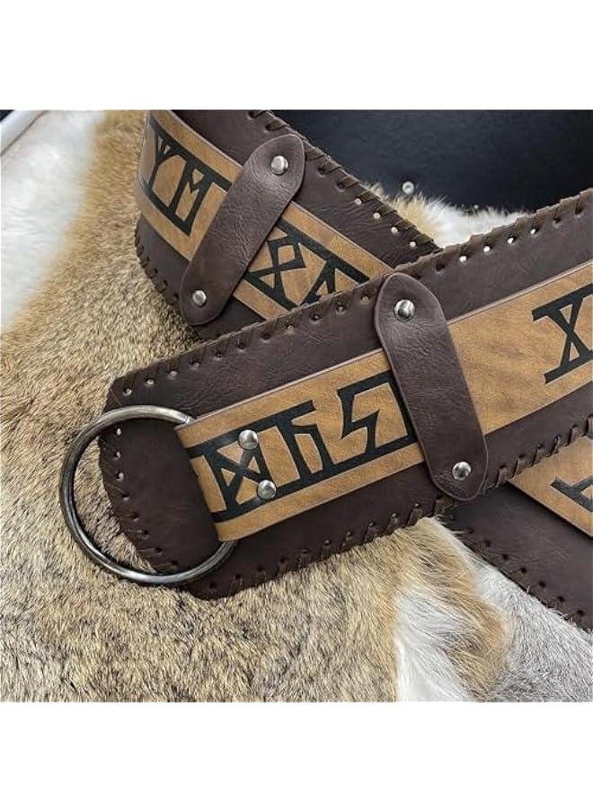 Viking Embossed Wide Belt, Retro Medieval Faux Leather Mercenary Knight Belt, for LARP Ren Faire