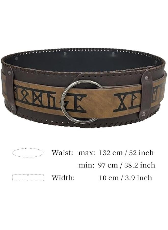 Viking Embossed Wide Belt, Retro Medieval Faux Leather Mercenary Knight Belt, for LARP Ren Faire