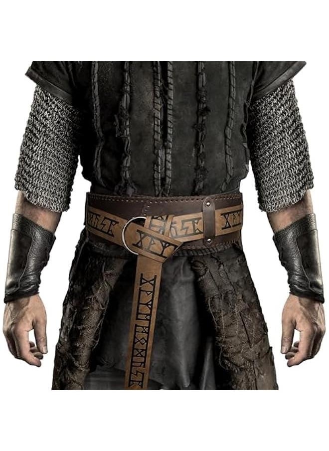 Viking Embossed Wide Belt, Retro Medieval Faux Leather Mercenary Knight Belt, for LARP Ren Faire