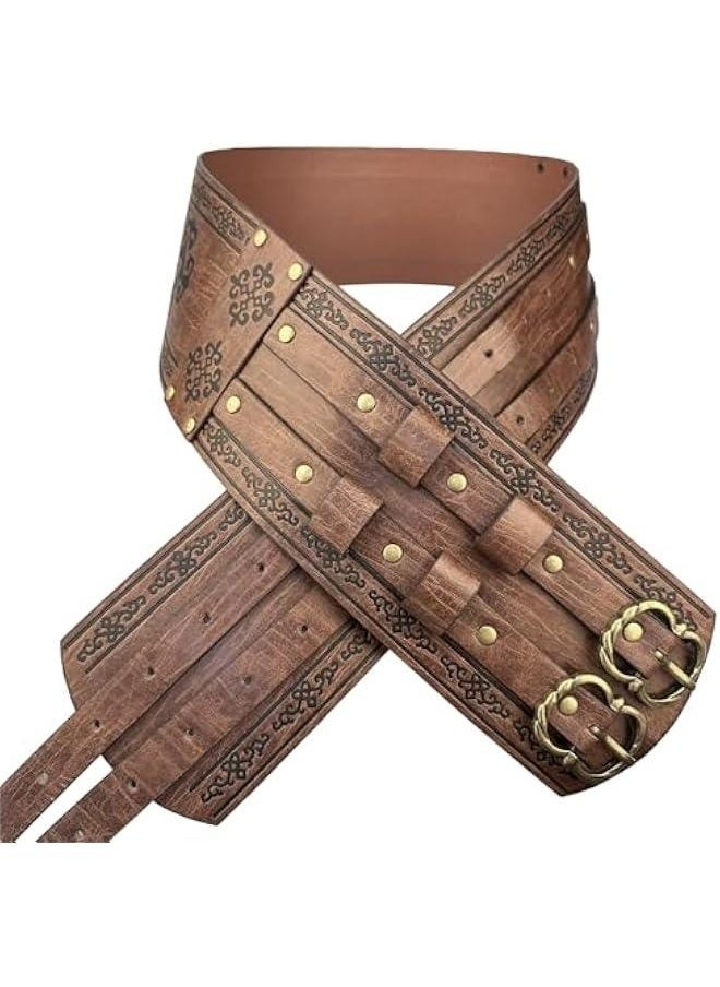 Viking Wide Belt, Medieval Faux Leather Armor Belt Knight Corset Belt, LARP Costume