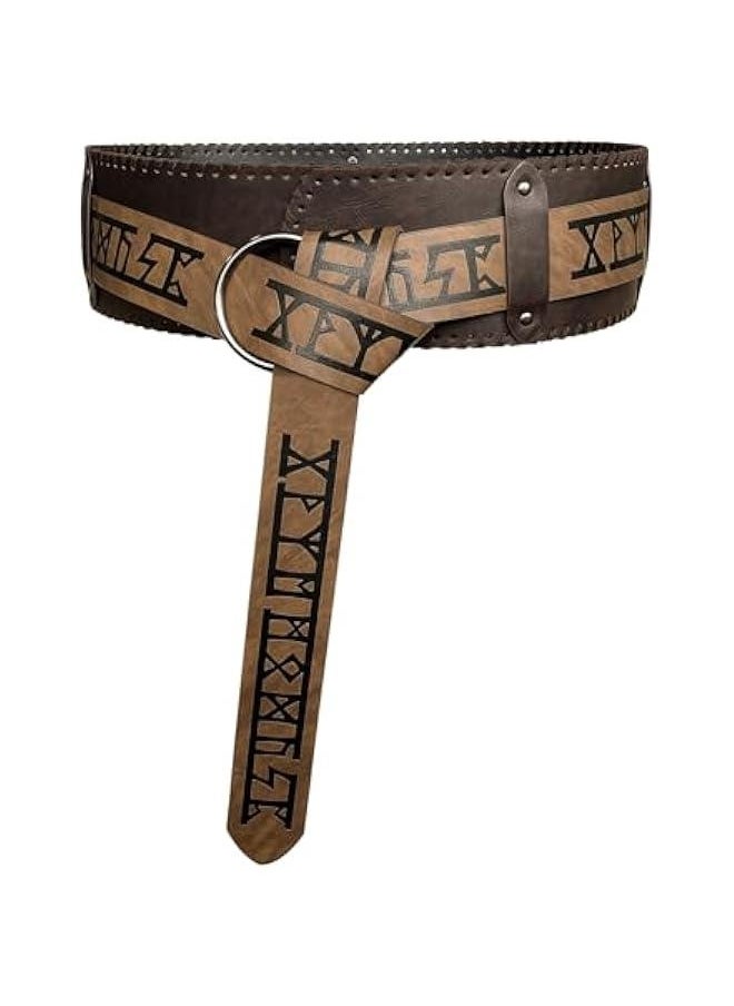 Viking Embossed Wide Belt, Retro Medieval Faux Leather Mercenary Knight Belt, for LARP Ren Faire