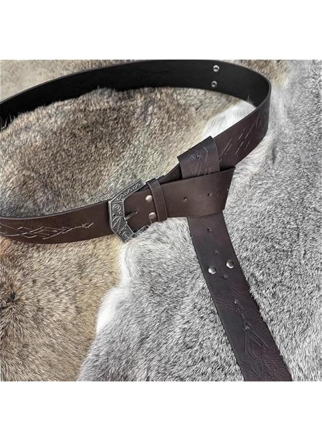 Medieval Alchemy Faux Leather Buckle Belt, Fantasy Embossed Wizard Knight Belt for LARP Cosplay