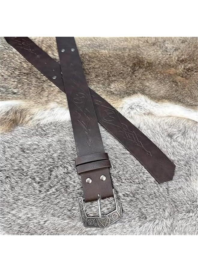 Medieval Alchemy Faux Leather Buckle Belt, Fantasy Embossed Wizard Knight Belt for LARP Cosplay