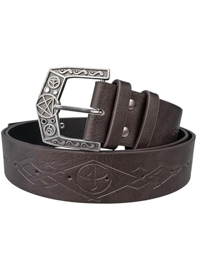Medieval Alchemy Faux Leather Buckle Belt, Fantasy Embossed Wizard Knight Belt for LARP Cosplay