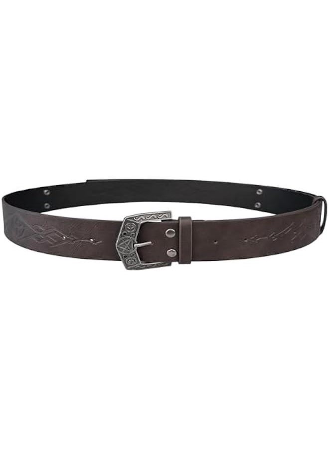 Medieval Alchemy Faux Leather Buckle Belt, Fantasy Embossed Wizard Knight Belt for LARP Cosplay