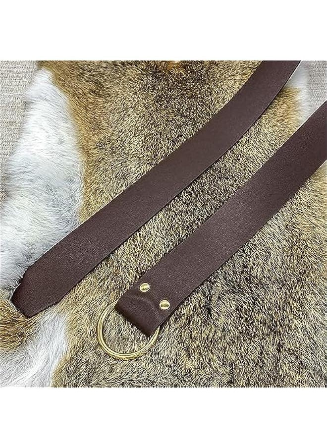 Medieval O Ring Belt with Vintage Medieval Drawstring Pouch and Rivets Belt bag, Retro Renaissance Faux Leather Belt and Coin Purse Set for Ren Faire (Brown D)