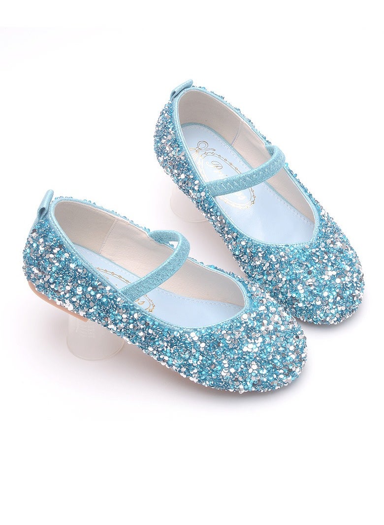 Girls Sandals Shinny Rhinestone,Sequins Closed Toe Flat Shoes for Little Girls Blue