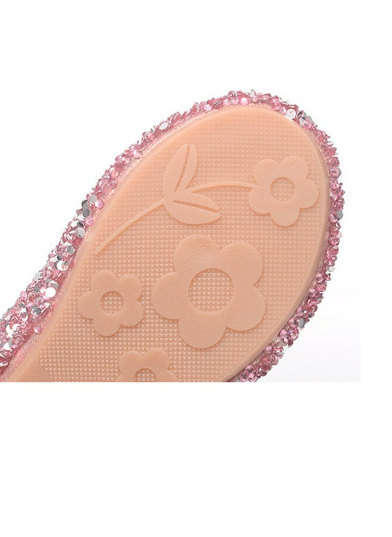 Girls Sandals Shinny Rhinestone,Sequins Closed Toe Flat Shoes for Little Girls Peach Pink