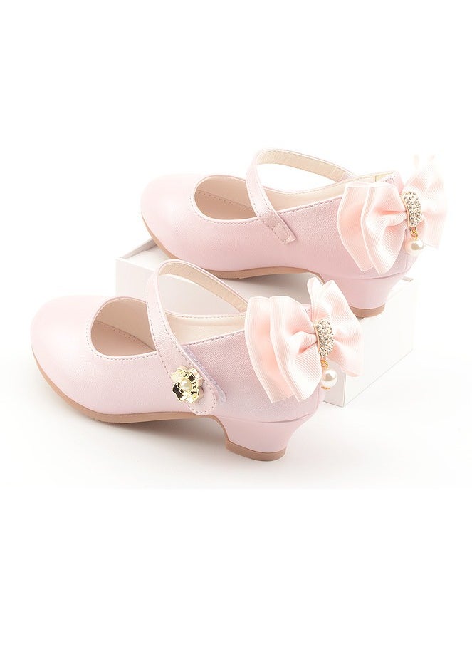 Girls Sandals Delicate Bowknot Decoration Closed Toe Low Heels Shoes for Little Girls Pink