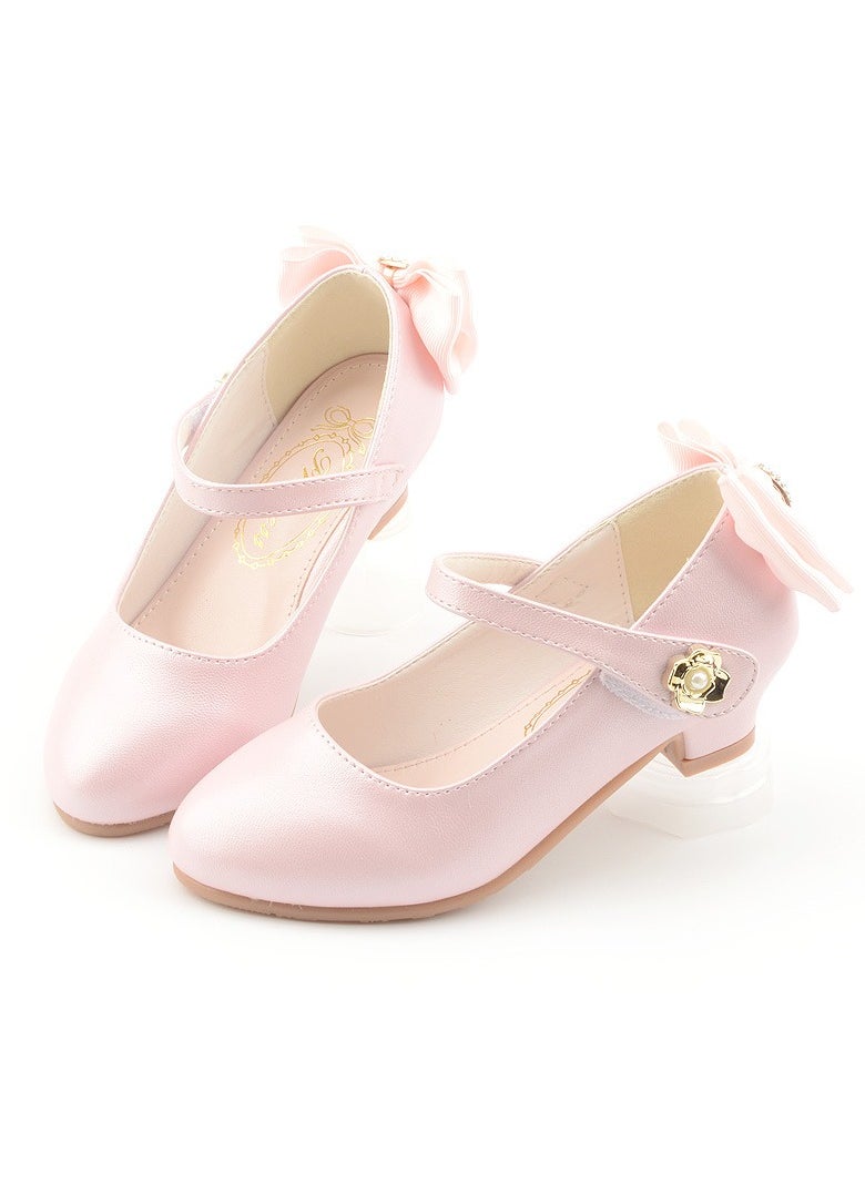 Girls Sandals Delicate Bowknot Decoration Closed Toe Low Heels Shoes for Little Girls Pink
