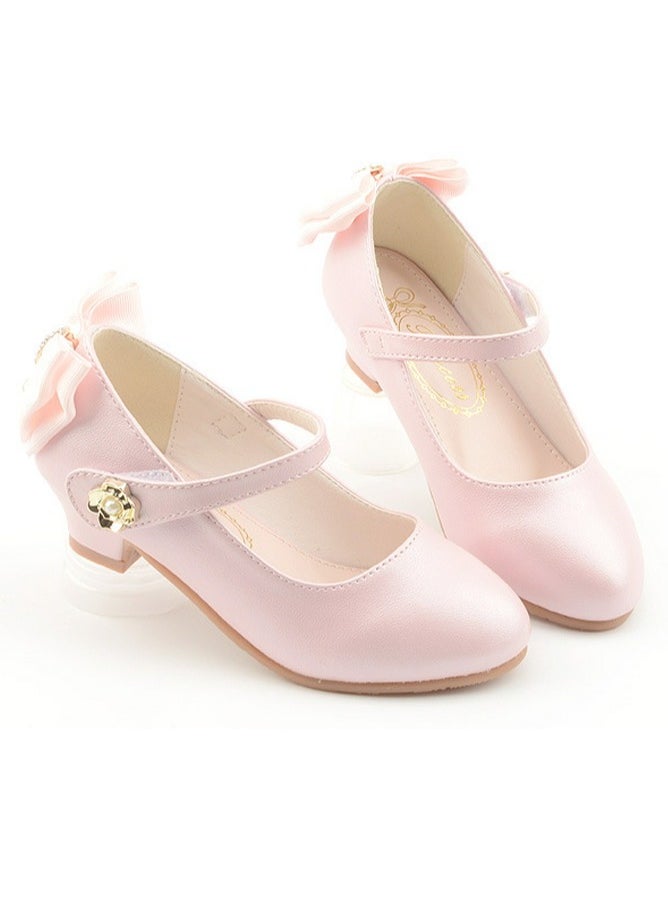 Girls Sandals Delicate Bowknot Decoration Closed Toe Low Heels Shoes for Little Girls Pink