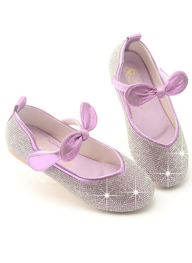 Girls Sandals Shinny Rhinestone,Bowknot Closed Toe Flat Shoes for Little Girls Bright Purple