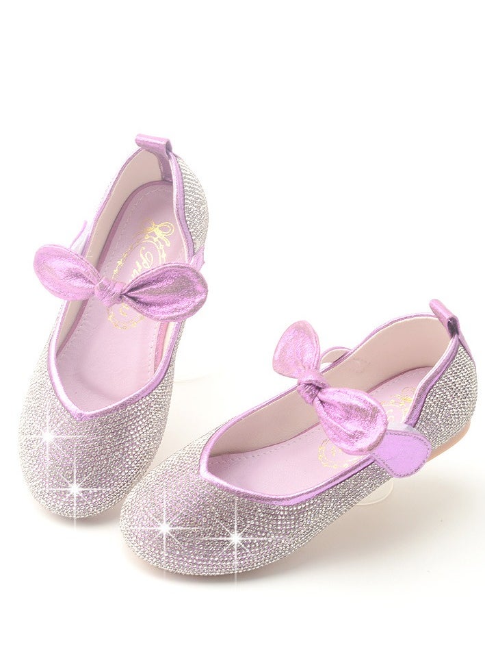 Girls Sandals Shinny Rhinestone,Bowknot Closed Toe Flat Shoes for Little Girls Bright Purple