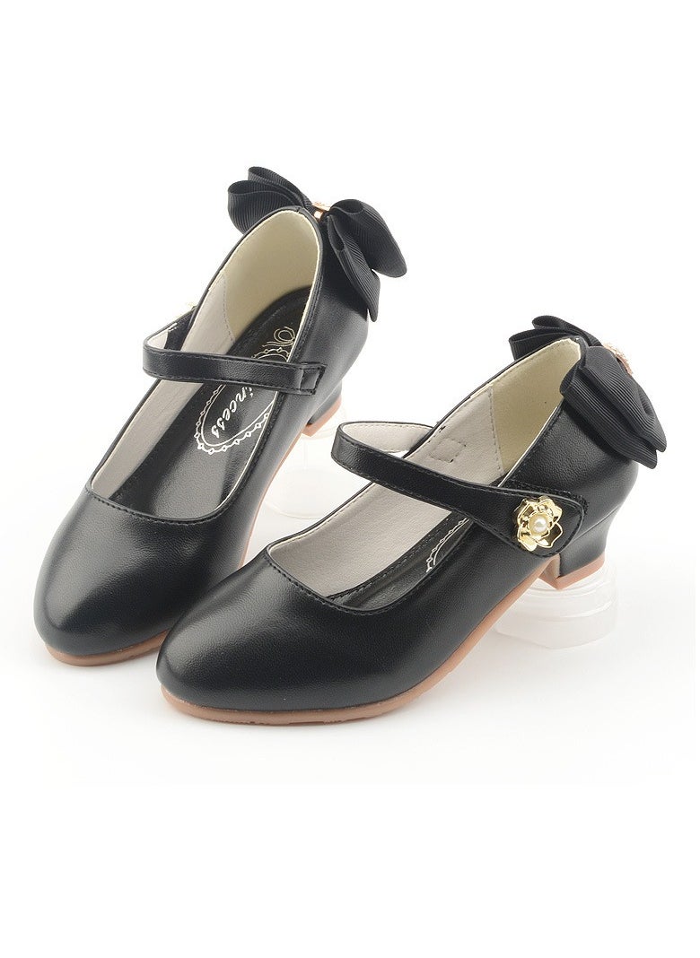Girls Sandals Delicate Bowknot Decoration Closed Toe Low Heels Shoes for Little Girls Black
