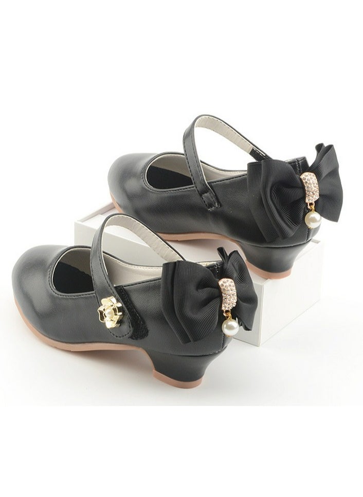 Girls Sandals Delicate Bowknot Decoration Closed Toe Low Heels Shoes for Little Girls Black
