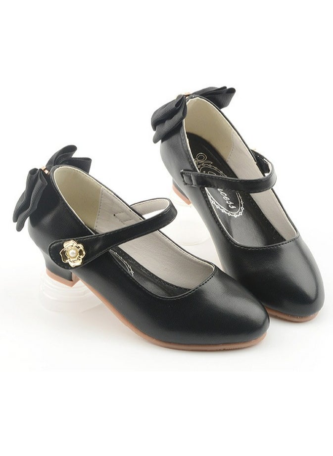 Girls Sandals Delicate Bowknot Decoration Closed Toe Low Heels Shoes for Little Girls Black
