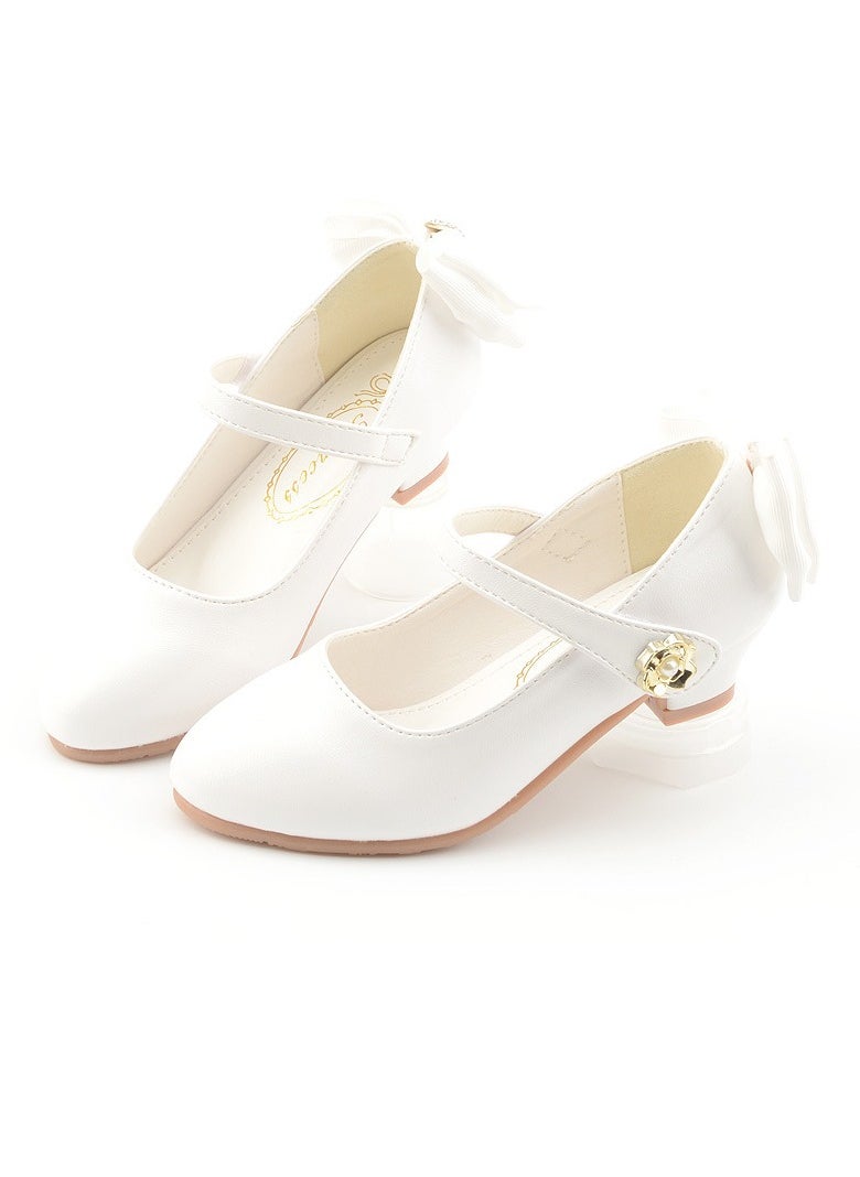 Girls Sandals Delicate Bowknot Decoration Closed Toe Low Heels Shoes for Little Girls White
