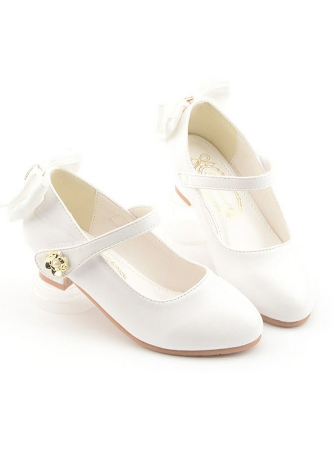 Girls Sandals Delicate Bowknot Decoration Closed Toe Low Heels Shoes for Little Girls White