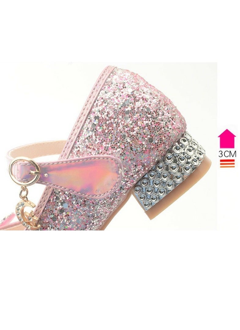 Girls Sandals Shinny Sequins,Delicate Bowknot Decoration Closed Toe  Flat Shoes Pink