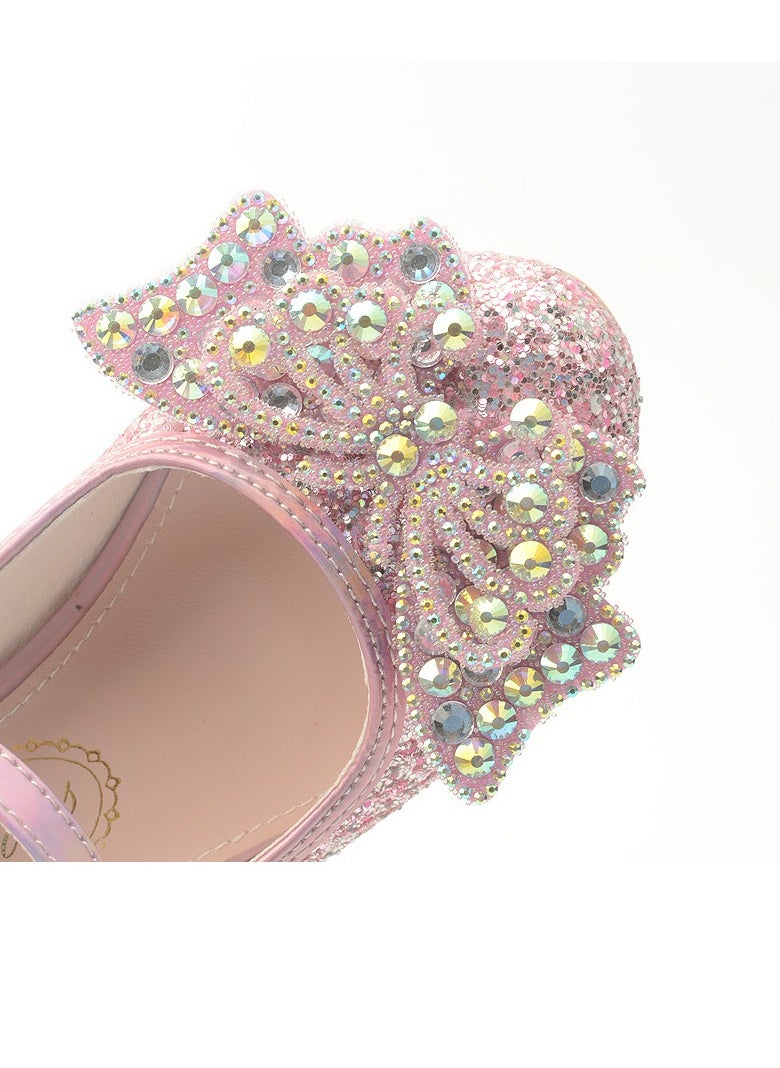 Girls Sandals Shinny Sequins,Delicate Bowknot Decoration Closed Toe  Flat Shoes Pink