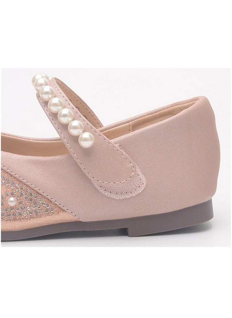 Girls Sandals Shinny Rhinestone,Delicate Beaded and Bowknot Decoration Closed Toe  Flat Shoes Pink