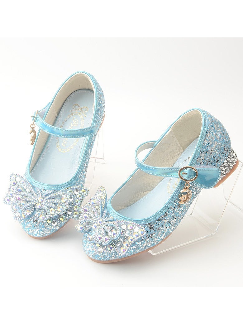 Girls Sandals Shinny Sequins,Delicate Bowknot Decoration Closed Toe  Flat Shoes Blue