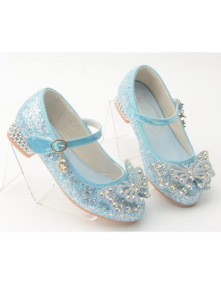 Girls Sandals Shinny Sequins,Delicate Bowknot Decoration Closed Toe  Flat Shoes Blue