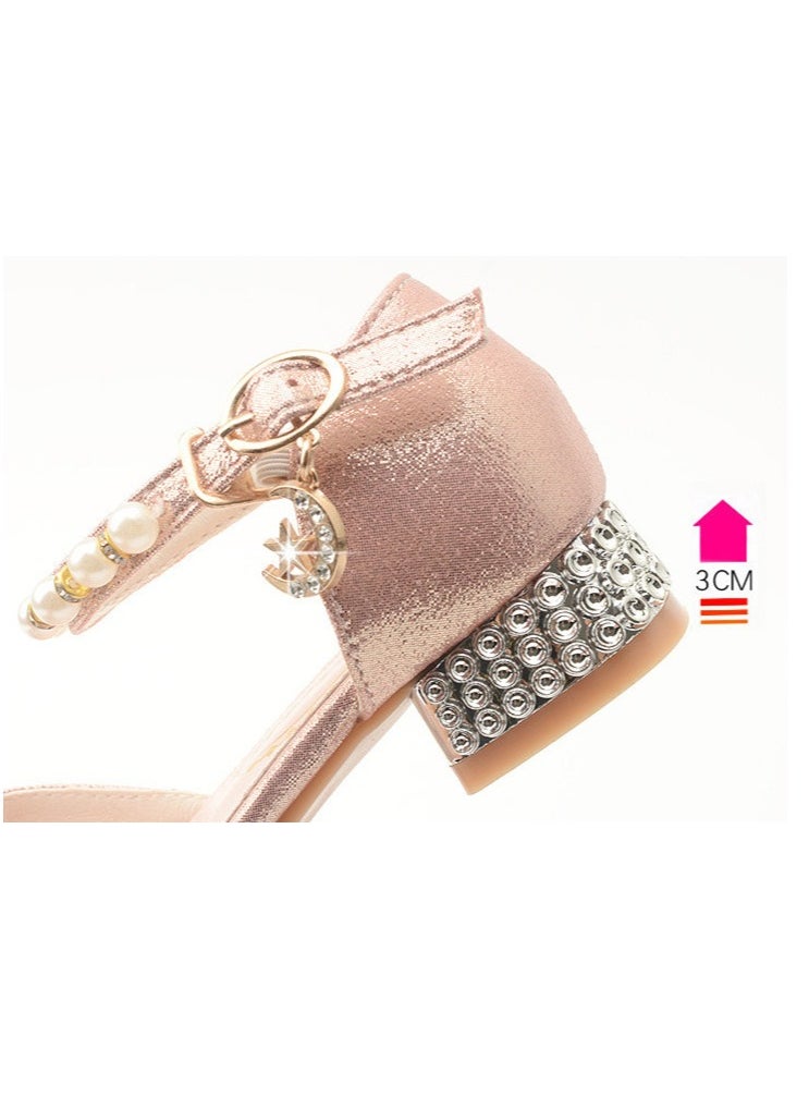 Girls Sandals Shinny Rhinestone and Sequins,Beaded Decoration Closed Toe  Shoes Peach Pink