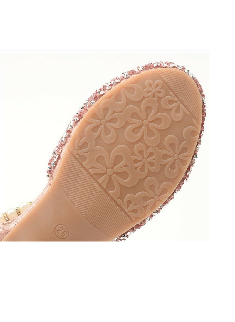 Girls Sandals Shinny Rhinestone and Sequins,Beaded Decoration Closed Toe  Shoes Peach Pink