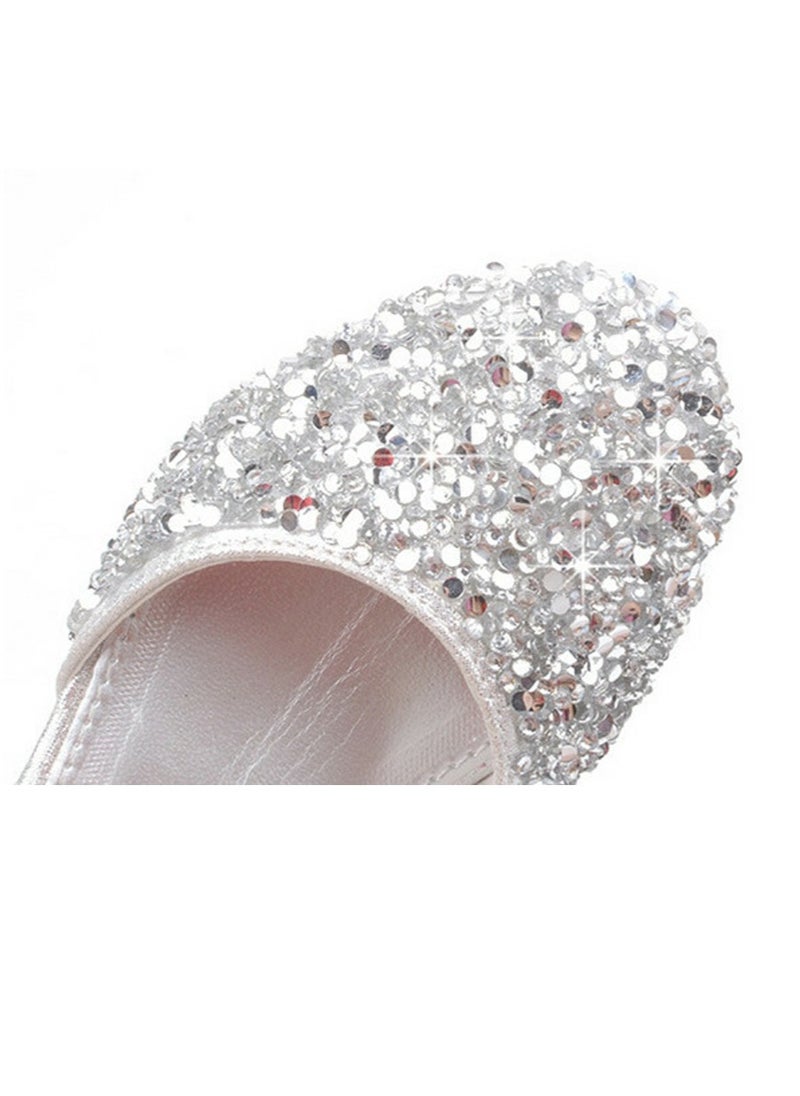 Girls Sandals Shinny Sequins Closed Toe Low Heels Shoes for Little Girls Silver