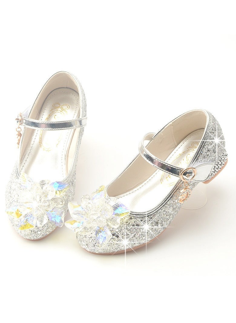 Girls Sandals Shinny Rhinestone Decoration Closed Toe Shoes Silver
