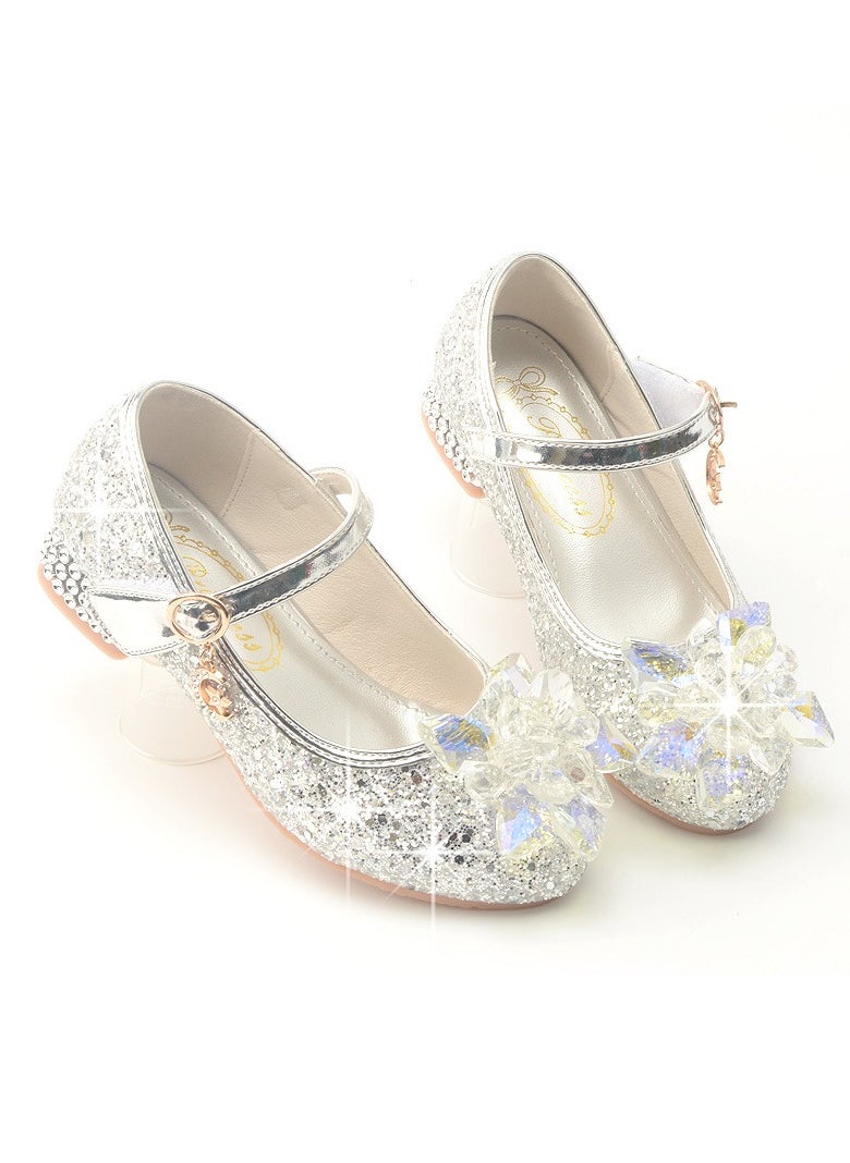 Girls Sandals Shinny Rhinestone Decoration Closed Toe Shoes Silver