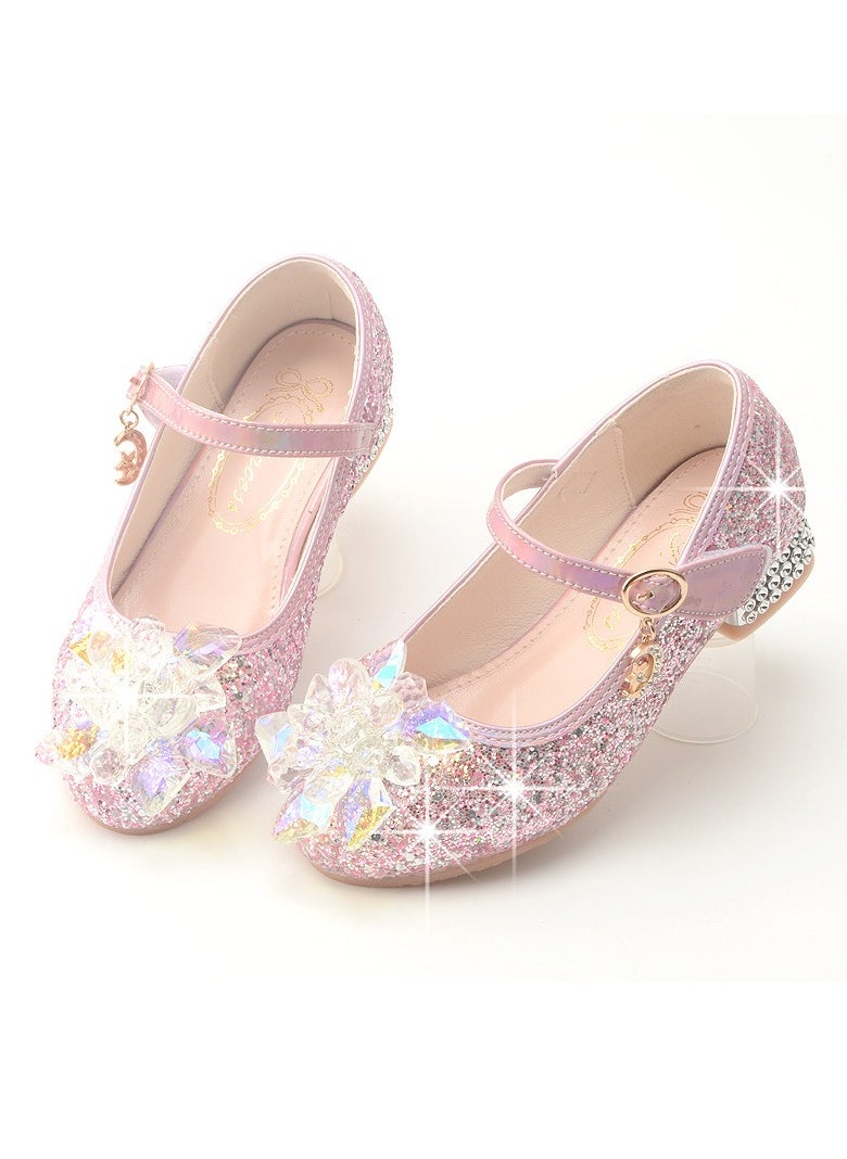 Girls Sandals Shinny Rhinestone Decoration Closed Toe Shoes Pink