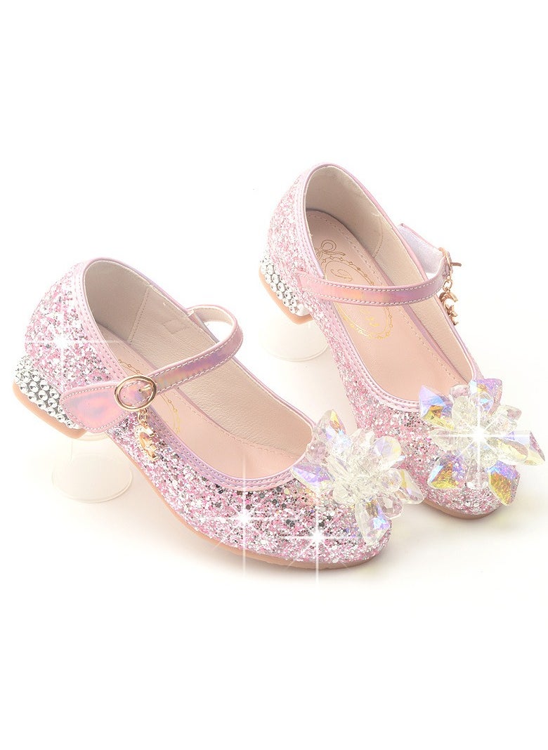 Girls Sandals Shinny Rhinestone Decoration Closed Toe Shoes Pink