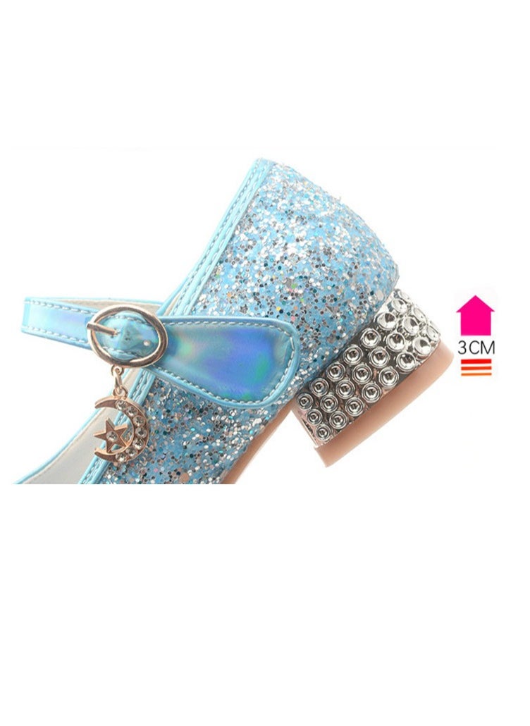 Girls Sandals Shinny Rhinestone Decoration Closed Toe Shoes Blue