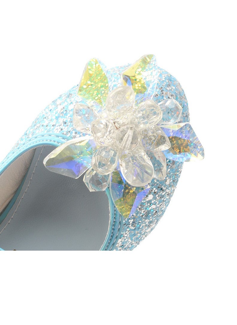 Girls Sandals Shinny Rhinestone Decoration Closed Toe Shoes Blue