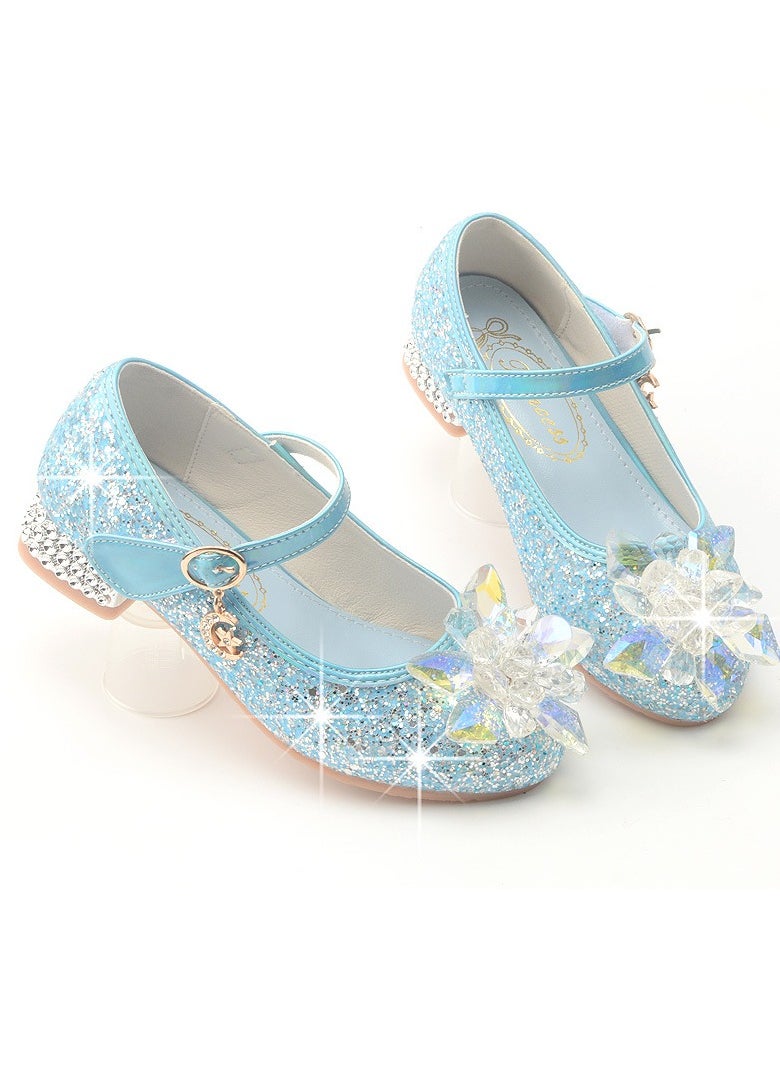 Girls Sandals Shinny Rhinestone Decoration Closed Toe Shoes Blue