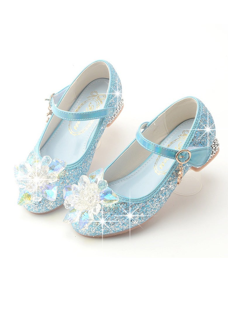 Girls Sandals Shinny Rhinestone Decoration Closed Toe Shoes Blue