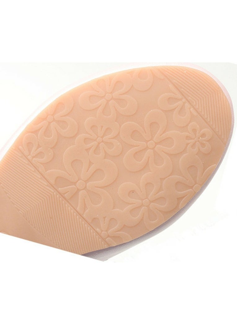 Girls Beaded Sandals Low Thick Heels Closed Toe Flat Shoes Light Pink