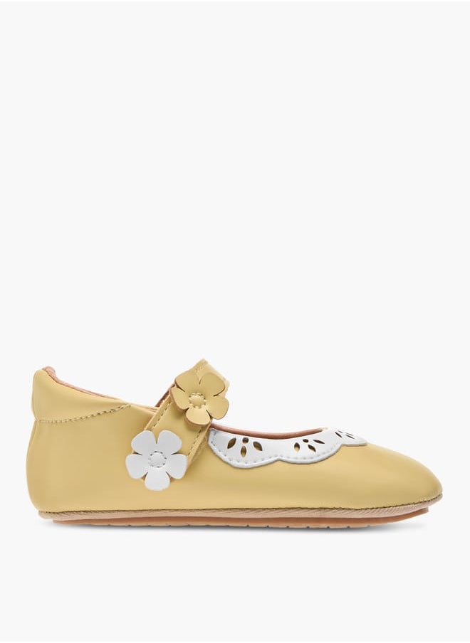 Girls Floral Applique Booties with Hook and Loop Closure
