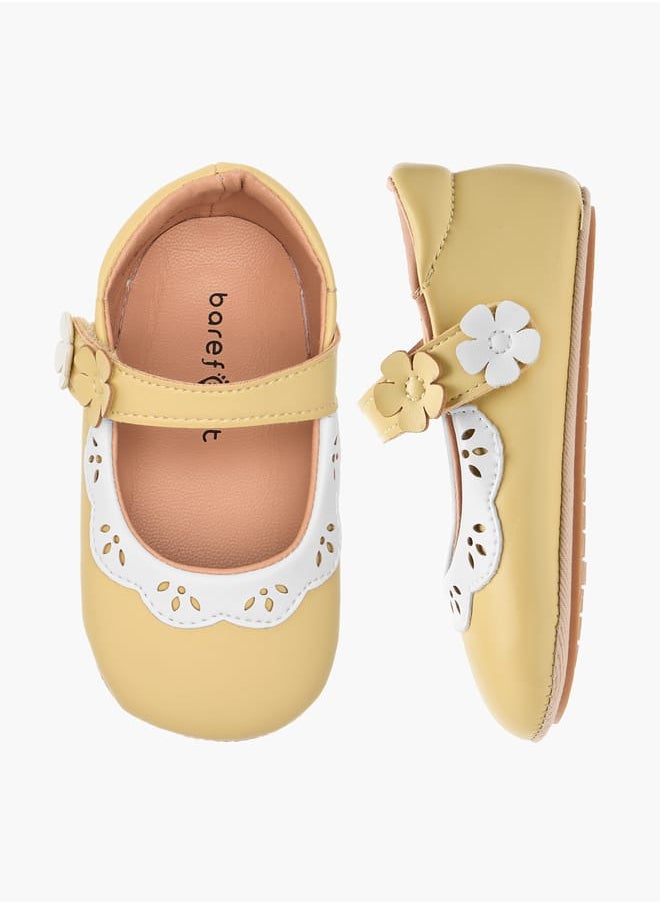 Girls Floral Applique Booties with Hook and Loop Closure