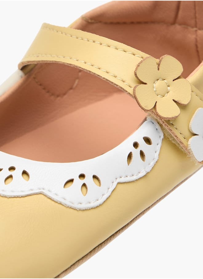 Girls Floral Applique Booties with Hook and Loop Closure
