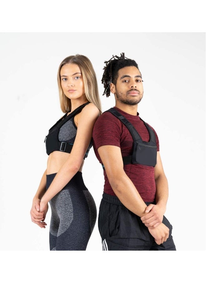 Running Vest Chest Phone Holder, Reflective Print Chest Pouch, 2 Functional Pockets, Lightweight Waterproof Sports Waist Bag Running Mobile Bag Backpack Vest Reflective Strip Chest Bag for Men u0026